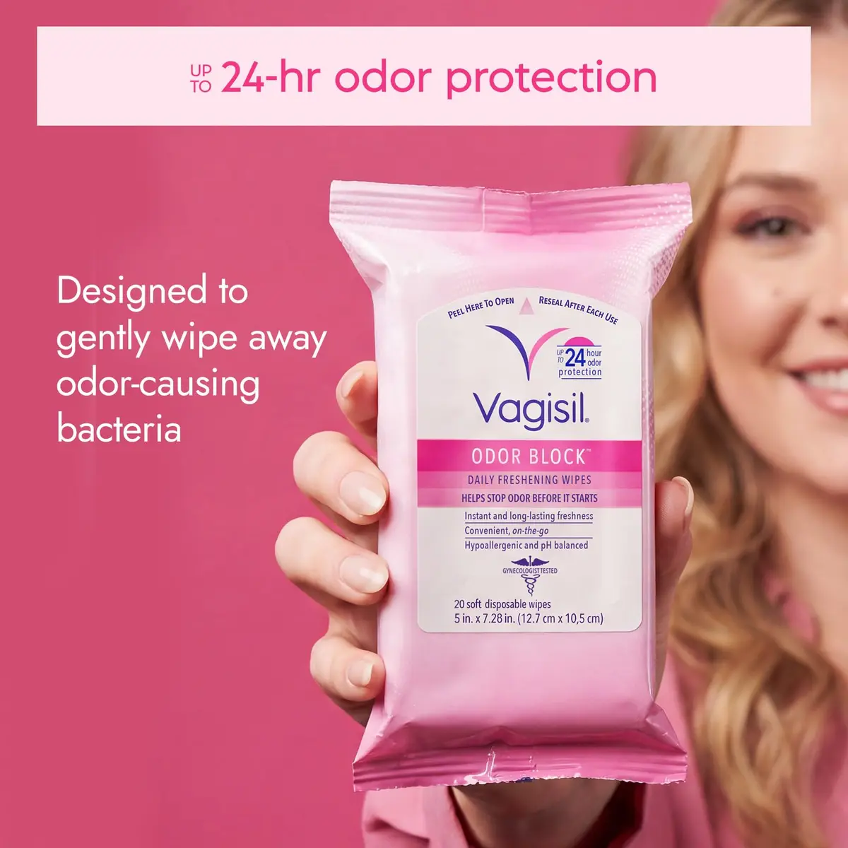 Vagisil Odor Block Daily Freshening Feminine Wipes, 20 Count | Up to 24 Hr Odor Control for Sensitive Skin - view 2