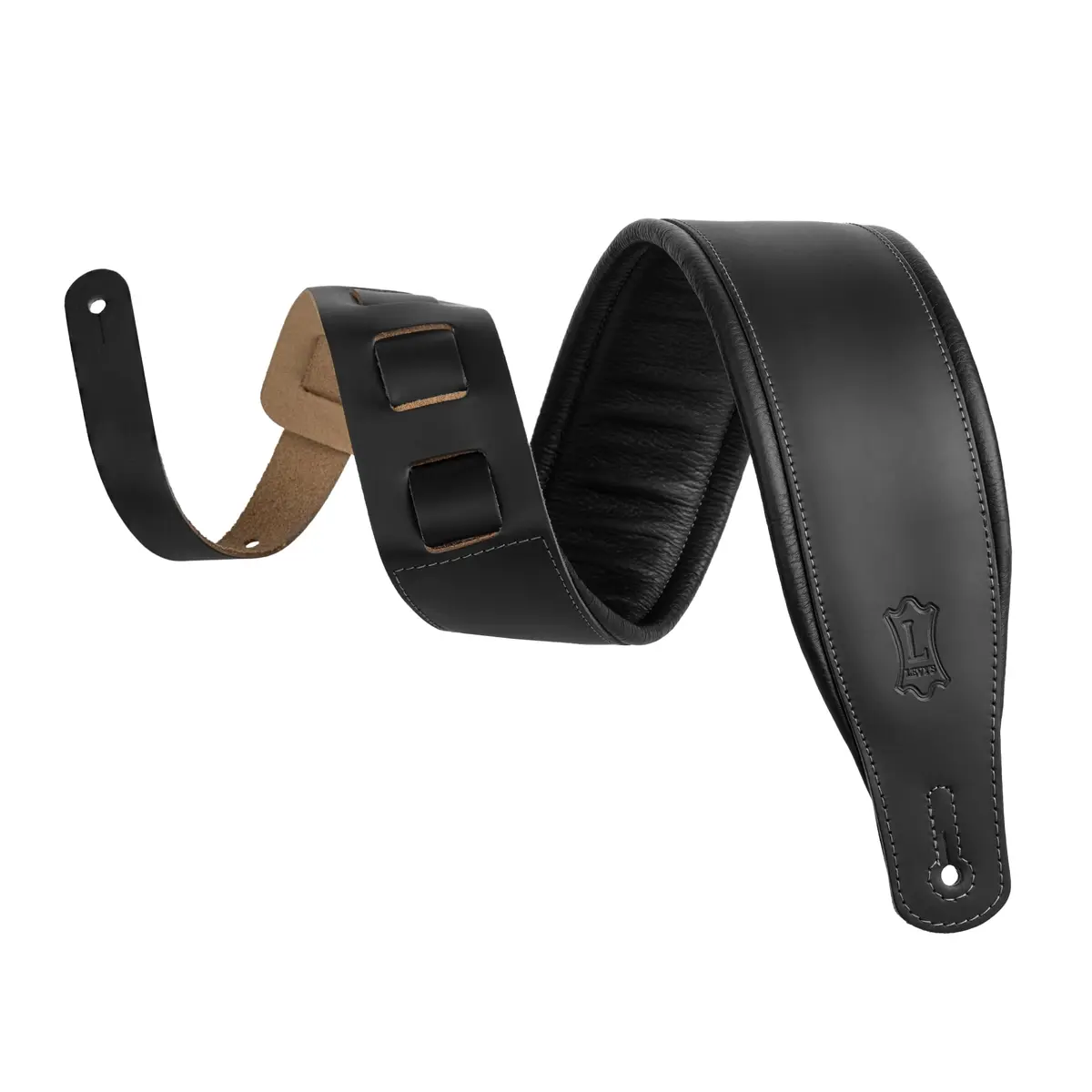 Levy's Leathers Amped Leather Series 3" Wide Guitar Strap with Foam Padding, 76-130cm (37"-51") | Black, USA-Sourced - main product image