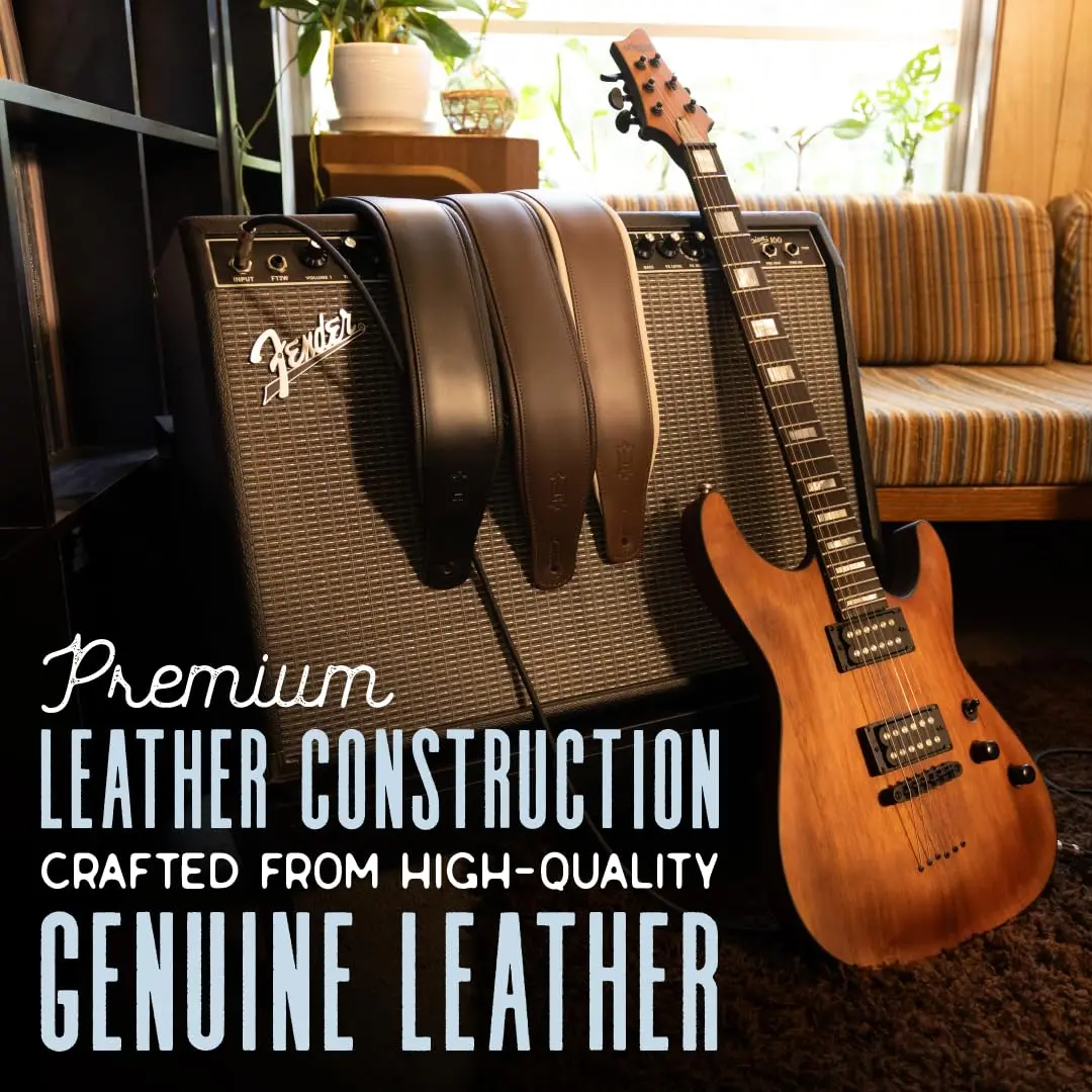 Levy's Leathers Amped Leather Series 3" Wide Guitar Strap with Foam Padding, 76-130cm (37"-51") | Black, USA-Sourced - view 5
