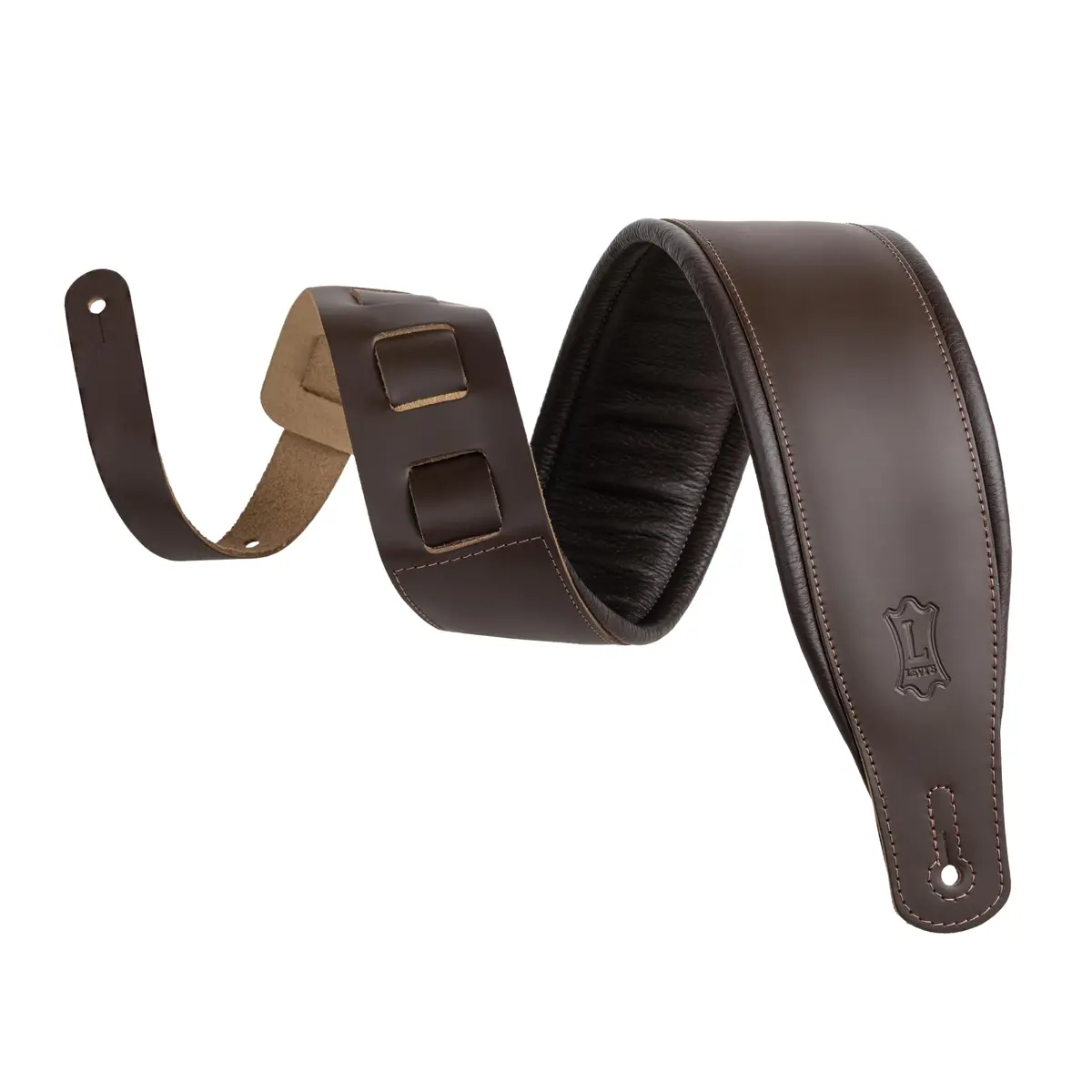 Levy's Leathers 3" Wide Amped Leather Series Guitar Strap with Foam Padding and Garment Leather Backing, Dark Brown (M26PD-DBR_DBR) | 9.5 cm (3.8") Tall - main product image