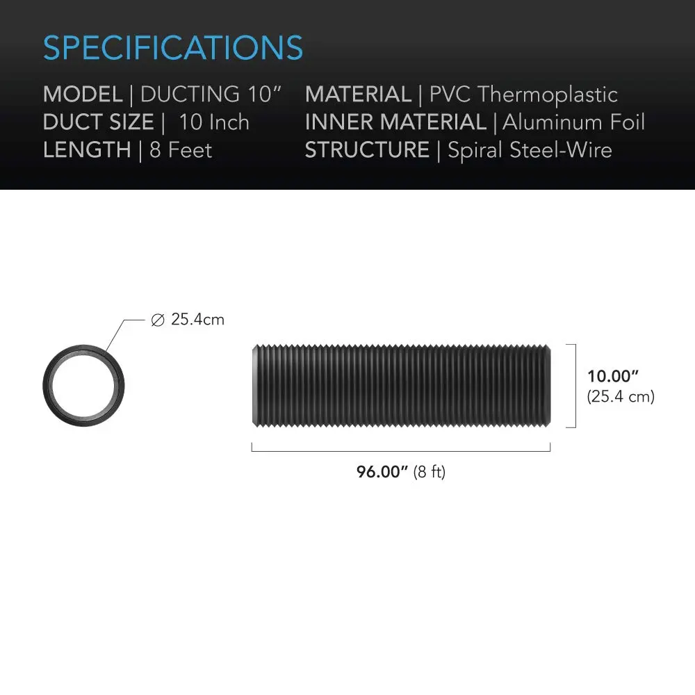 AC Infinity Flexible Aluminum Ducting 10 inch (25.4 cm) x 8 ft | Heavy-Duty Four-Layer Ventilation Tube with Clamps - view 5