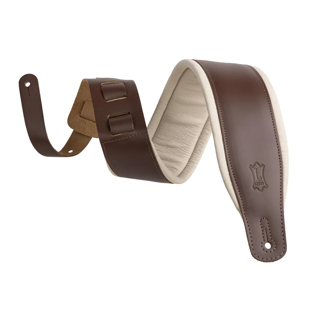 Levy's Leathers 3" Wide Amped Leather Series Guitar Strap with Foam Padding and Garment Leather Backing; Brown and Cream - main product image