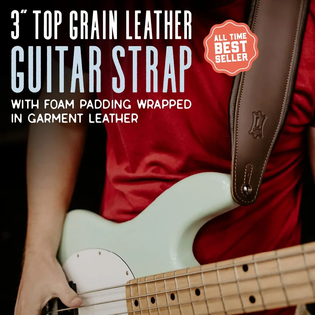 Levy's Leathers 3" Wide Amped Leather Series Guitar Strap with Foam Padding and Garment Leather Backing; Brown and Cream - view 2