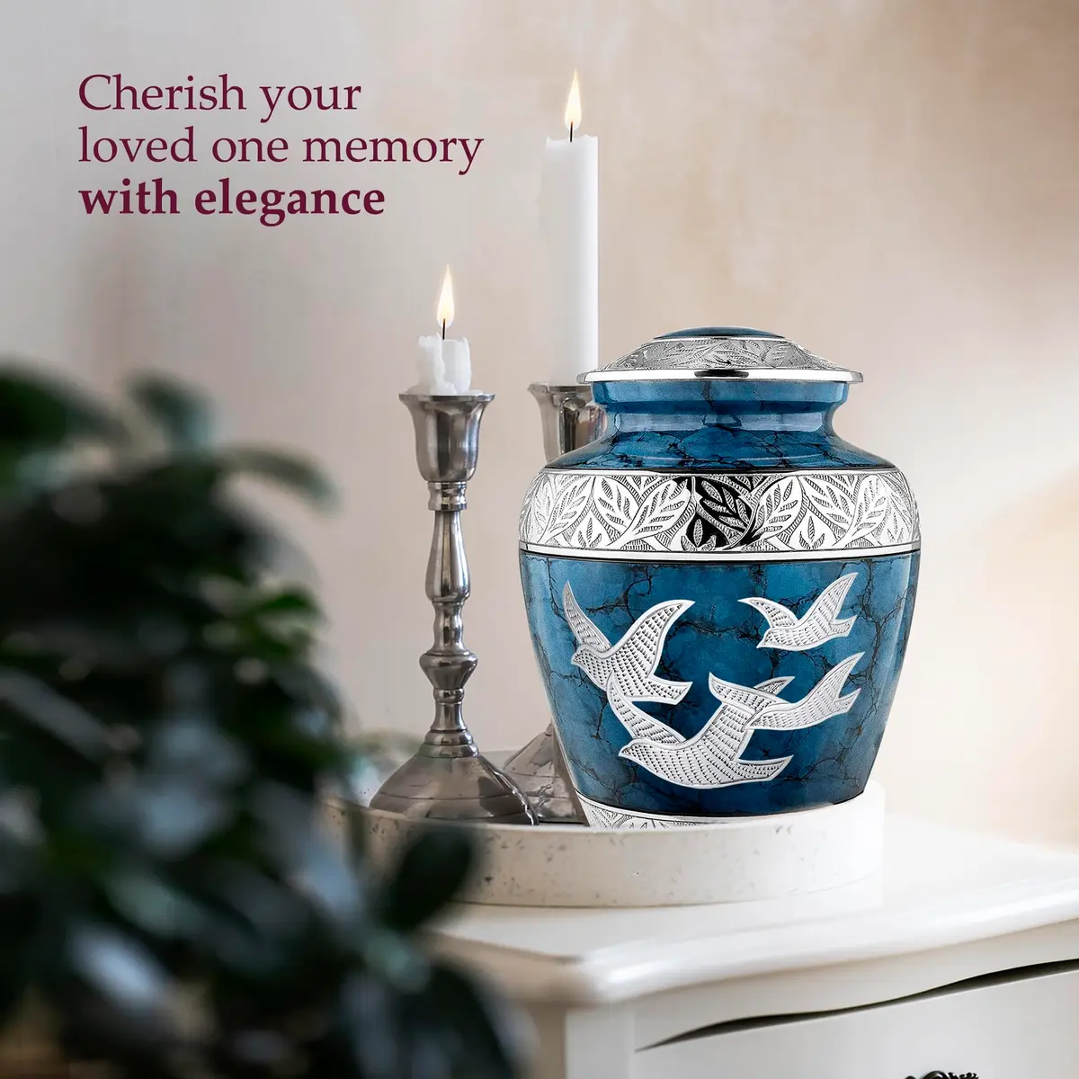 Trupoint Memorials Cremation Urns for Human Ashes | Blue Birds, Adult (200LB) | Elegant Brass Design - view 5