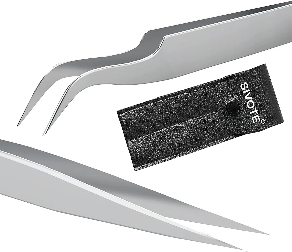 SIVOTE Eyelash Tweezers 2-Pack Stainless Steel, Silver | Hand Calibrated for Precision & Comfort - main product image