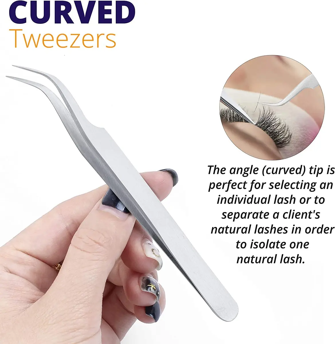 SIVOTE Eyelash Tweezers 2-Pack Stainless Steel, Silver | Hand Calibrated for Precision & Comfort - view 5