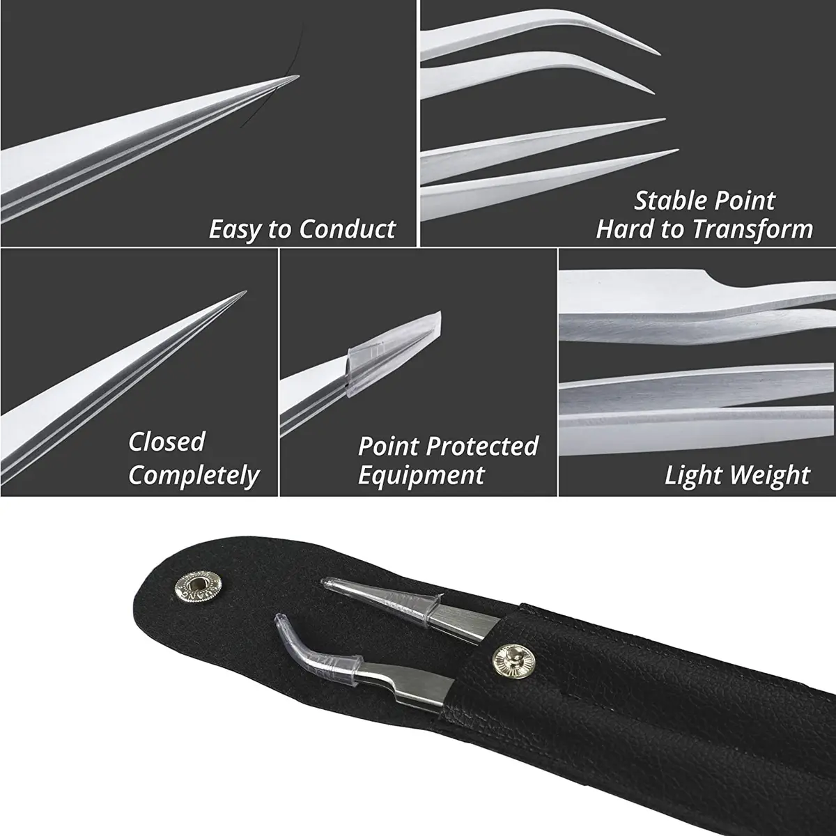 SIVOTE Eyelash Tweezers 2-Pack Stainless Steel, Silver | Hand Calibrated for Precision & Comfort - view 6