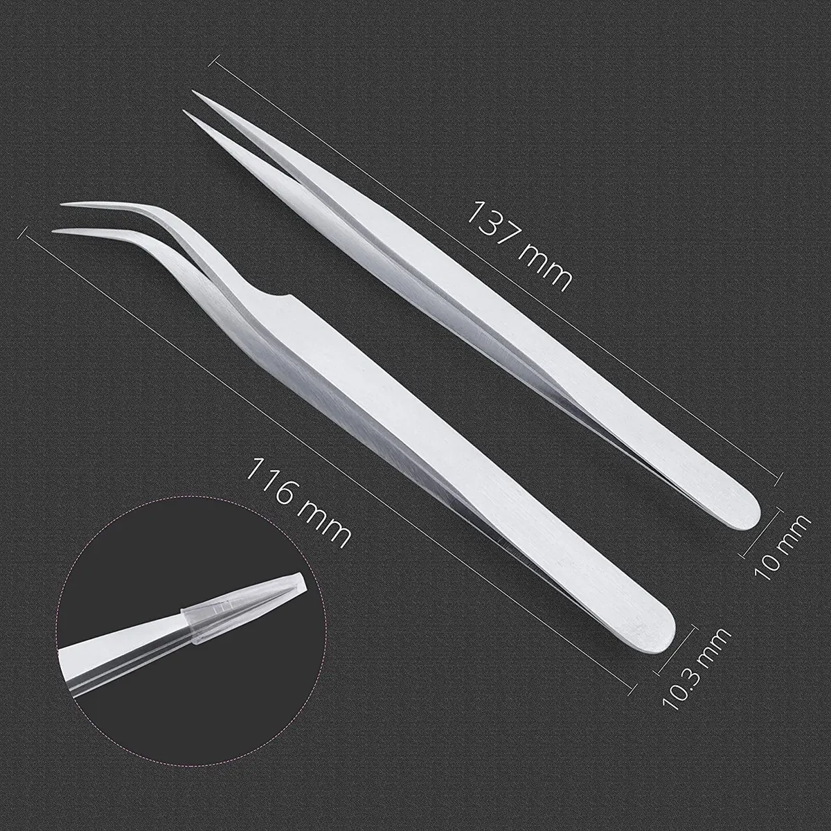 SIVOTE Eyelash Tweezers 2-Pack Stainless Steel, Silver | Hand Calibrated for Precision & Comfort - view 3