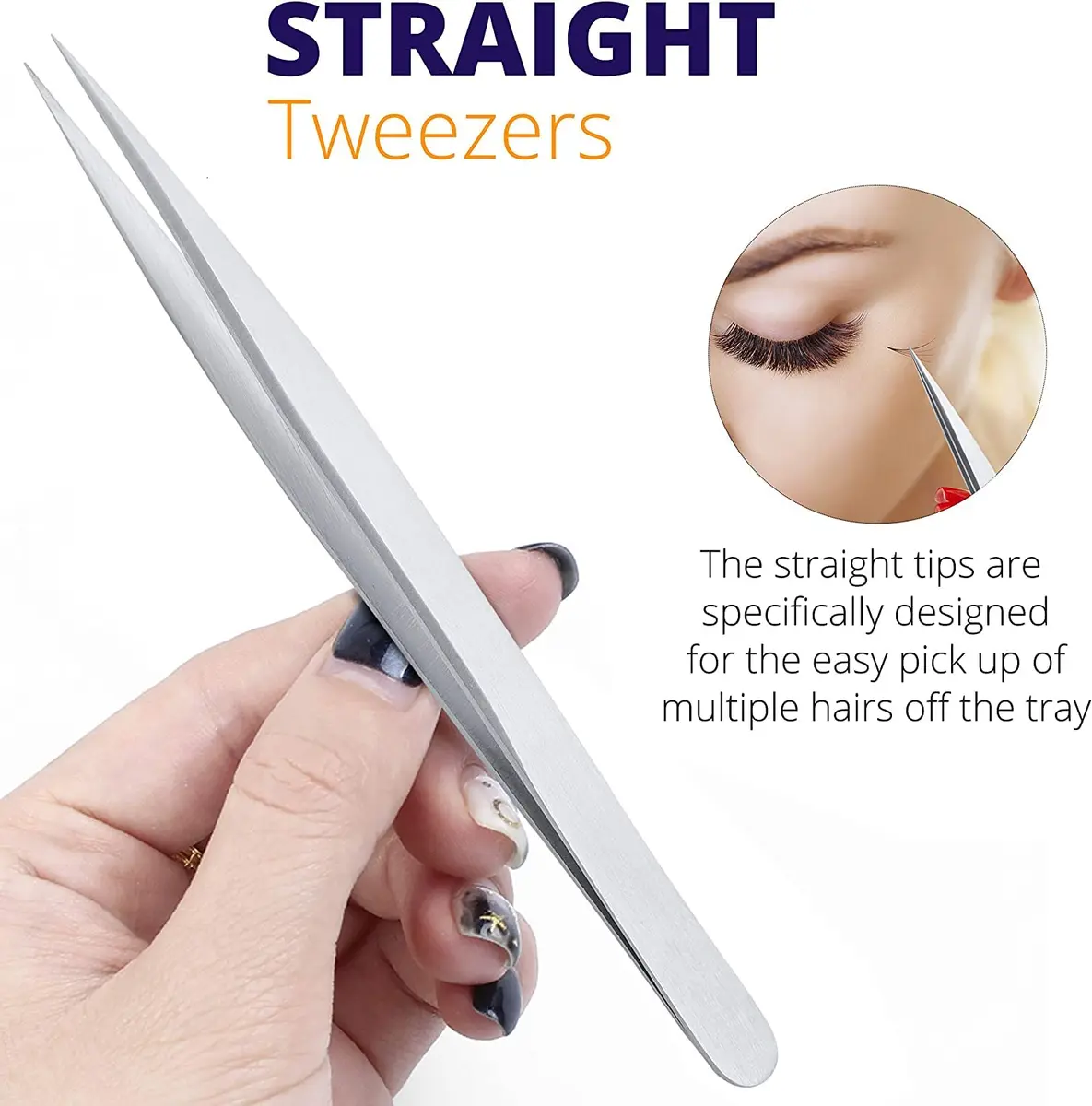 SIVOTE Eyelash Tweezers 2-Pack Stainless Steel, Silver | Hand Calibrated for Precision & Comfort - view 4