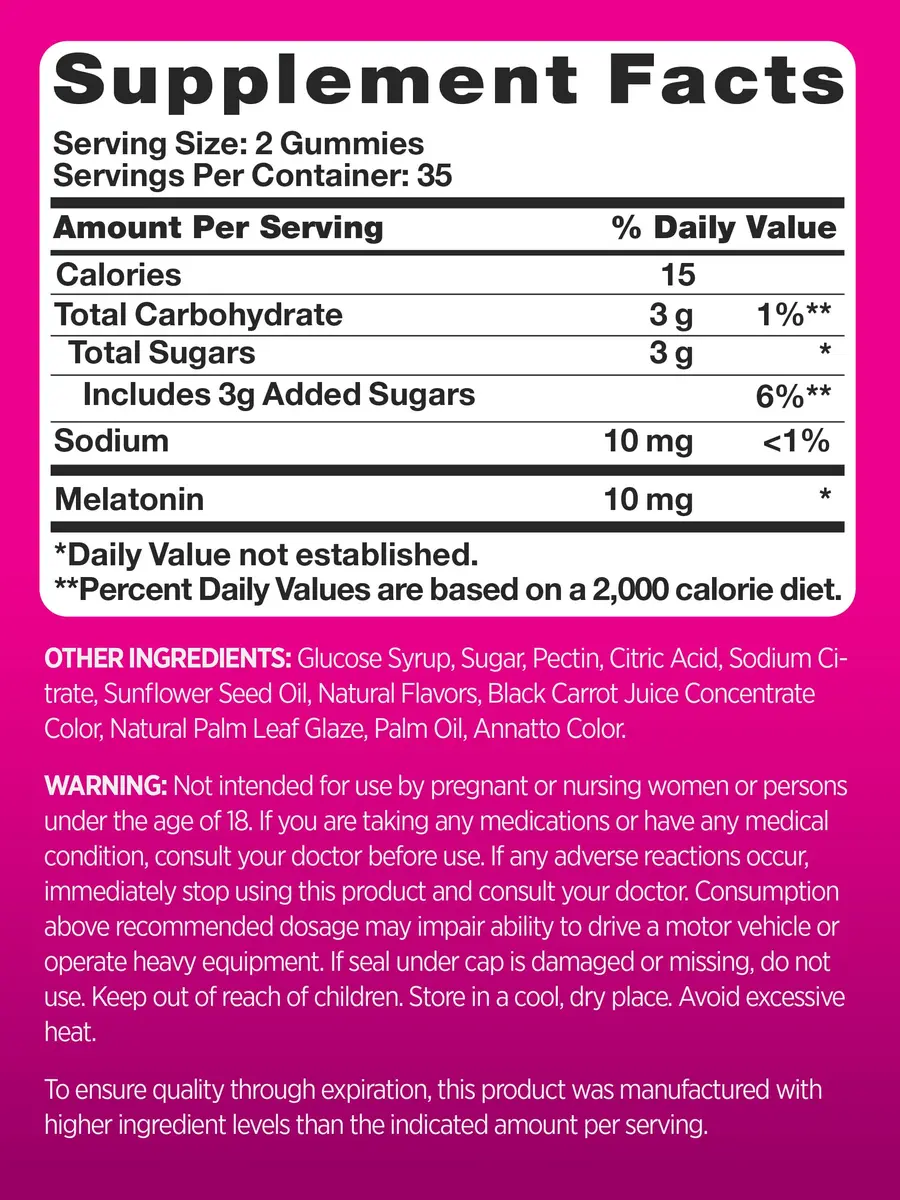 PINK Melatonin Gummies 10mg | Max Potency | Mixed Berry Flavor | 70 Vegan Gummies - view 2