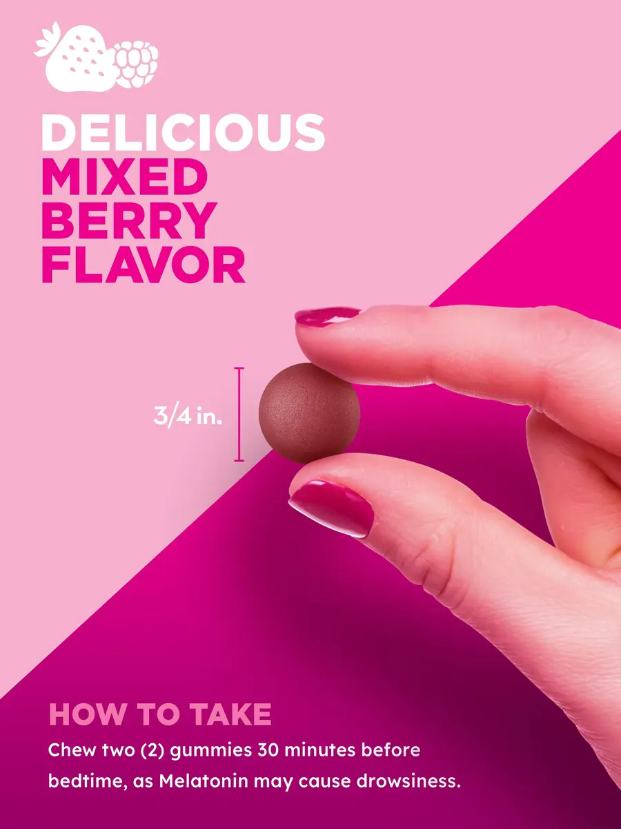 PINK Melatonin Gummies 10mg | Max Potency | Mixed Berry Flavor | 70 Vegan Gummies - view 4