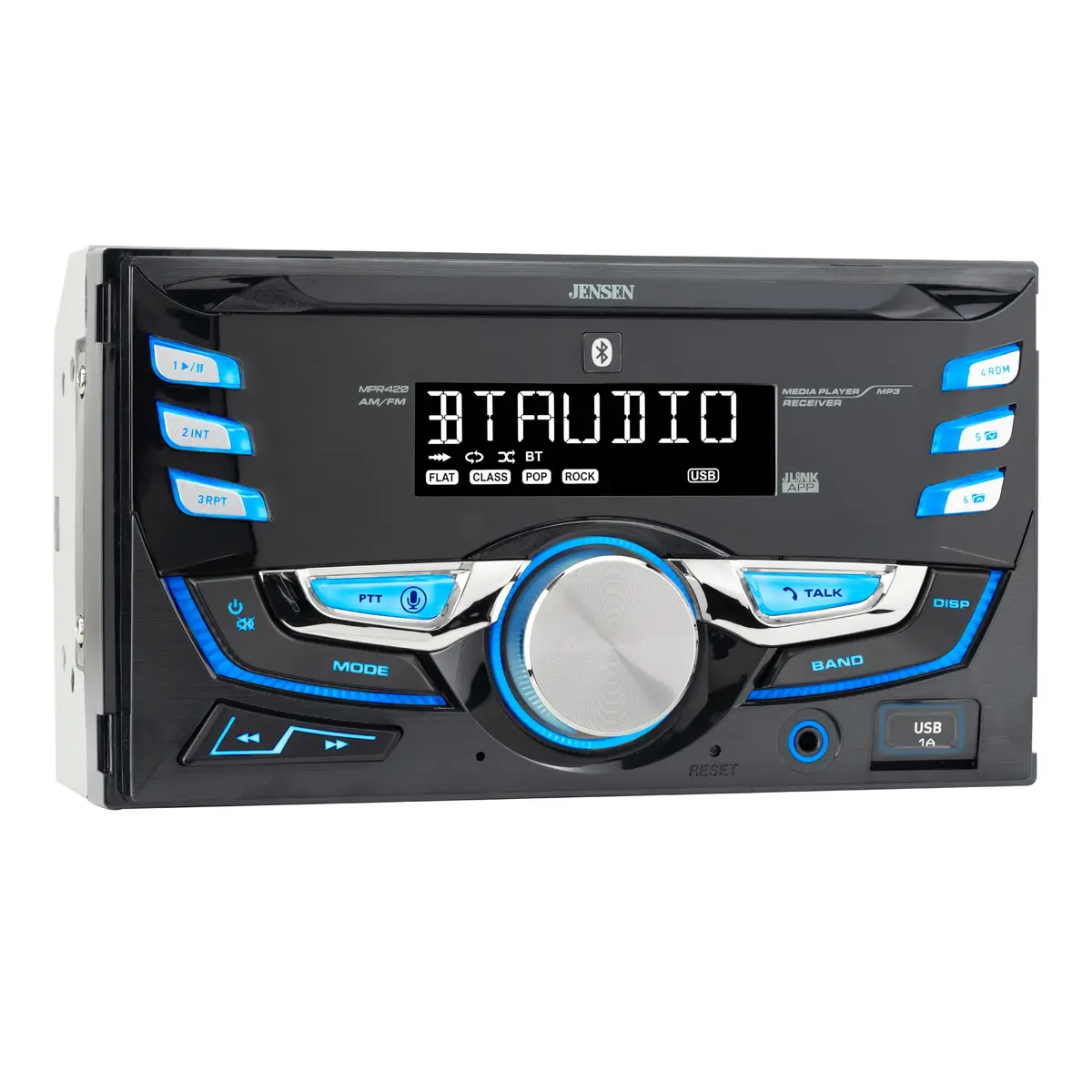 Jensen MPR420 Double DIN Bluetooth Car Stereo, AM/FM Radio, USB Playback | 7" LCD, 4W Power - main product image