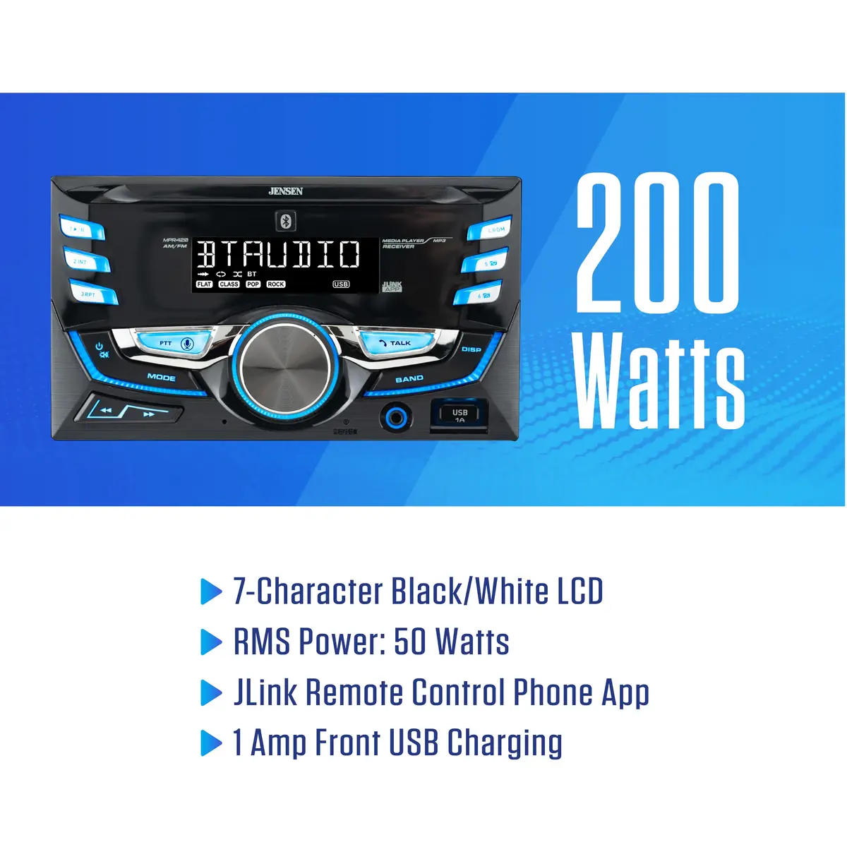 Jensen MPR420 Double DIN Bluetooth Car Stereo, AM/FM Radio, USB Playback | 7" LCD, 4W Power - view 2