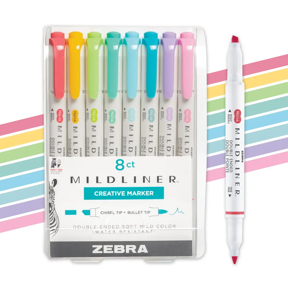 Zebra Pen Mildliner Assorted Colors Dual Tip Highlighter Set (8-Pack) | No Bleed Ink for Study & Creative Projects - main product image
