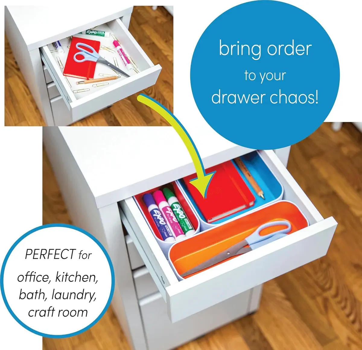 Three by Three Seattle Metal Drawer Organizer Tray Set, 5-Pc | Colorful, Stackable, Customizable Storage - view 6