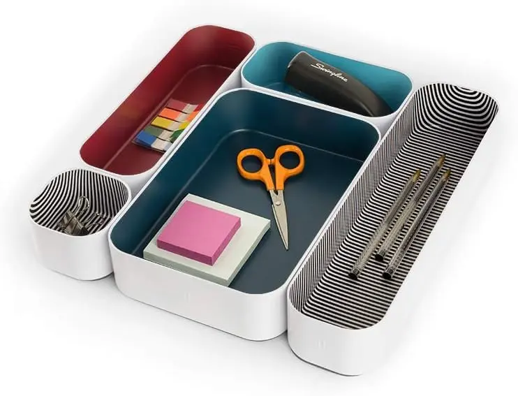 Three by Three Seattle Metal Drawer Organizer Tray Set, 5-Pc | Colorful, Stackable, Customizable Storage - view 2