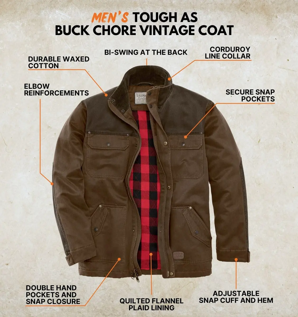 Legendary Whitetails Barn Chore Coat Water Resistant Work Jacket | Rugged Cotton & Polyester, Big & Tall - view 3
