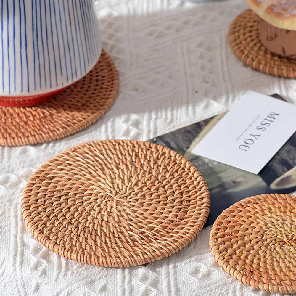 Unknown Trivet 8.66 inch Round Gold | Heat Resistant Woven Wood for Kitchen & Dining - view 3