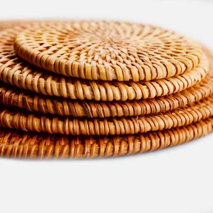 Unknown Trivet 8.66 inch Round Gold | Heat Resistant Woven Wood for Kitchen & Dining - view 4