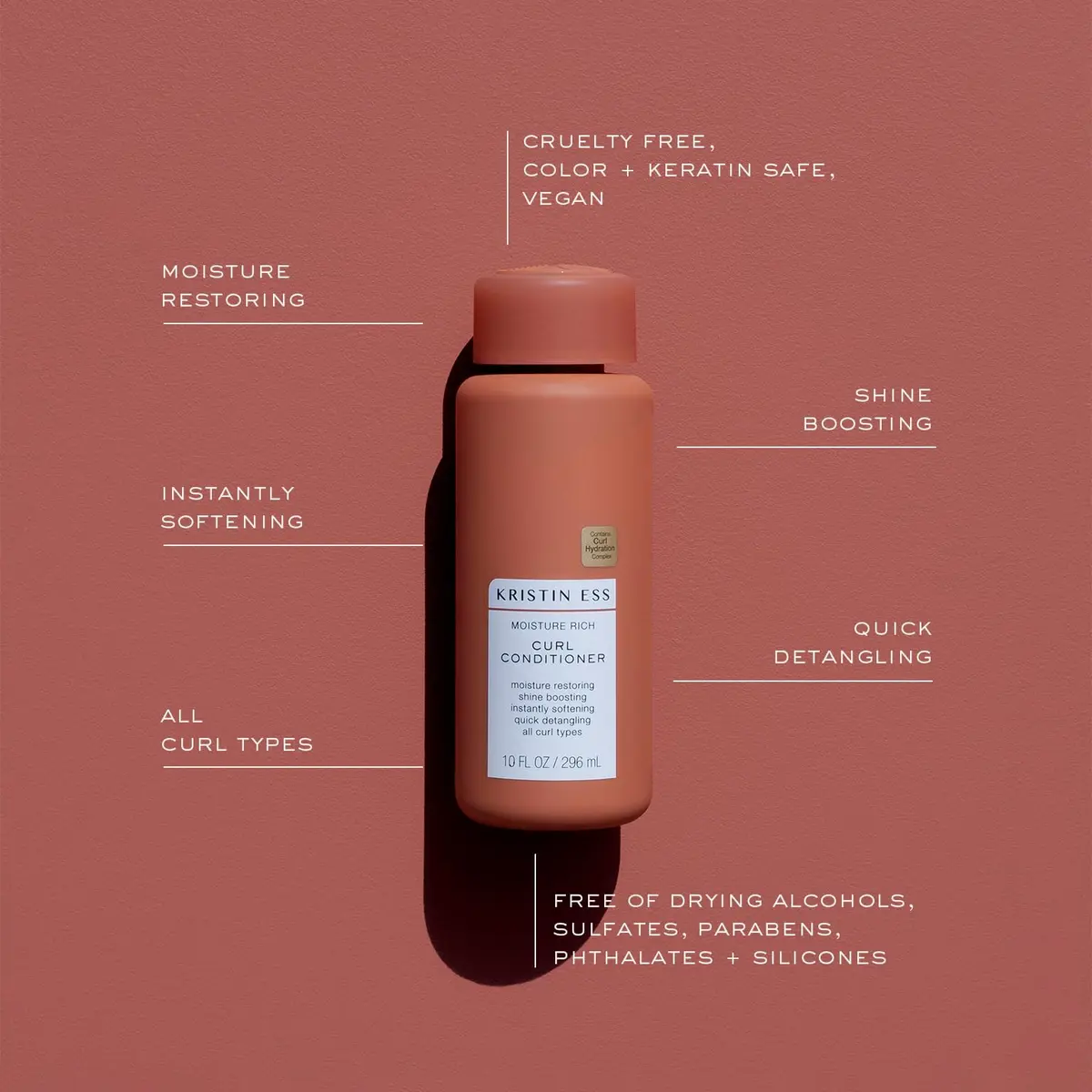 Kristin Ess Hair Moisture Rich Conditioner for Curly + Wavy Hair 296ml (10 fl. oz) | Vegan, Sulfate-Free, Color-Safe - view 4
