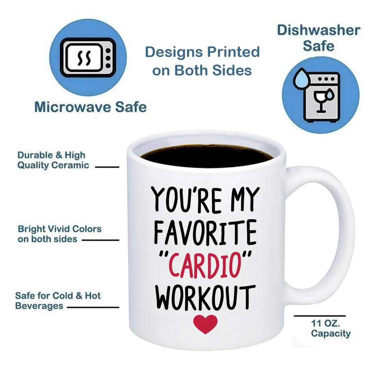 MyCozyCups You're My Favorite Cardio Workout Coffee Mug 11oz | Funny Gift for Husband, Wife, Partner - view 3