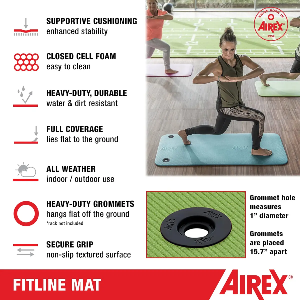 AIREX Fitline 180 Premium Exercise Mat 71" x 24" Lime | Water-Resistant, Non-Slip, Lightweight - view 2