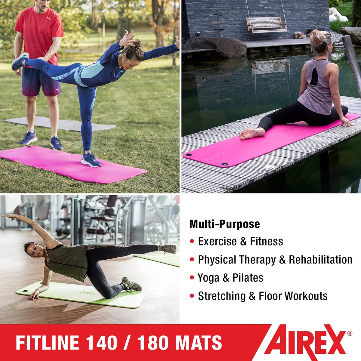AIREX Fitline 180 Premium Exercise Mat 71" x 24" Lime | Water-Resistant, Non-Slip, Lightweight - view 3