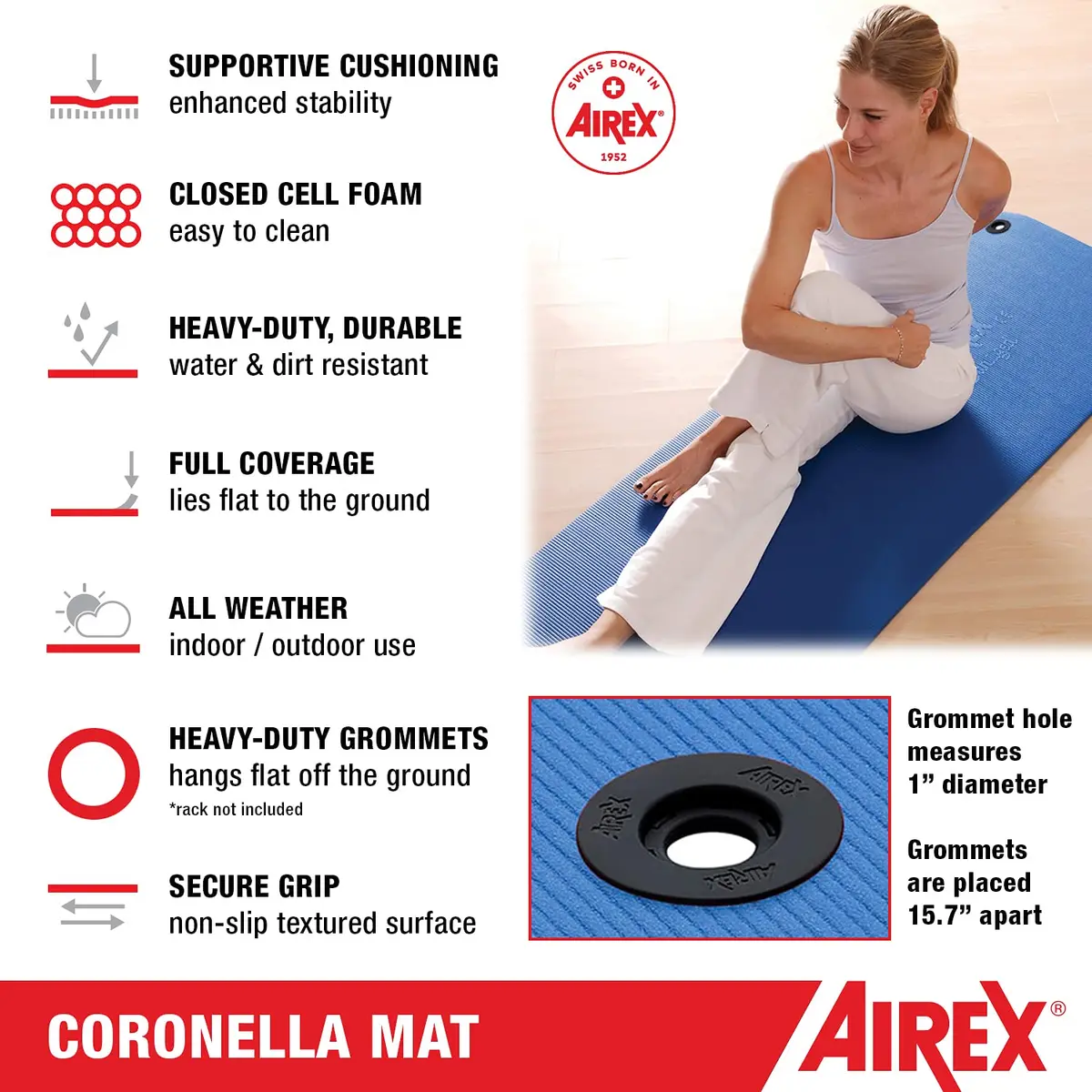 AIREX Coronella Exercise Mat 72" x 23" | Supportive Foam for Home & Gym Workouts - view 2