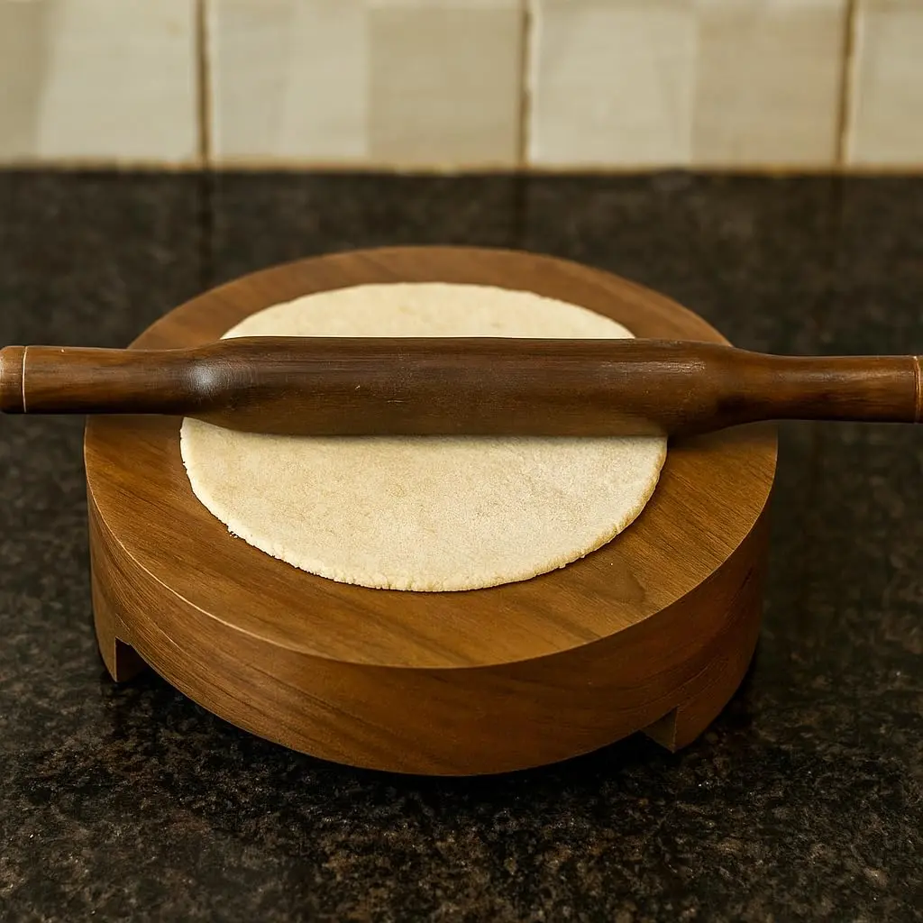 DBY Wooden Chakla Belan Set for Kitchen – Natural Wood Rolling Board & Pin for Chapati, Roti, Puri, Dough, Non-Slip Base, Handmade, Indian Traditional Cookware - view 5