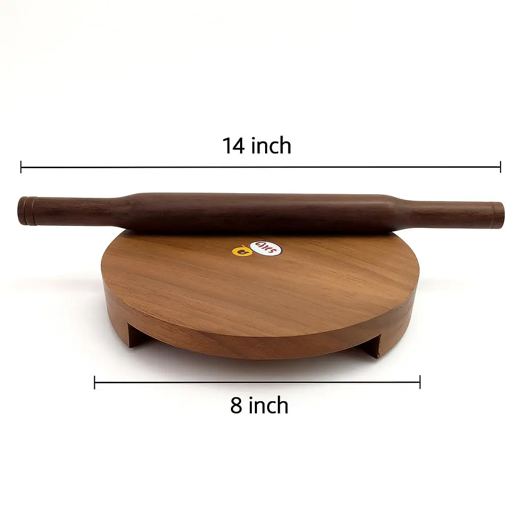 DBY Wooden Chakla Belan Set for Kitchen – Natural Wood Rolling Board & Pin for Chapati, Roti, Puri, Dough, Non-Slip Base, Handmade, Indian Traditional Cookware - view 2
