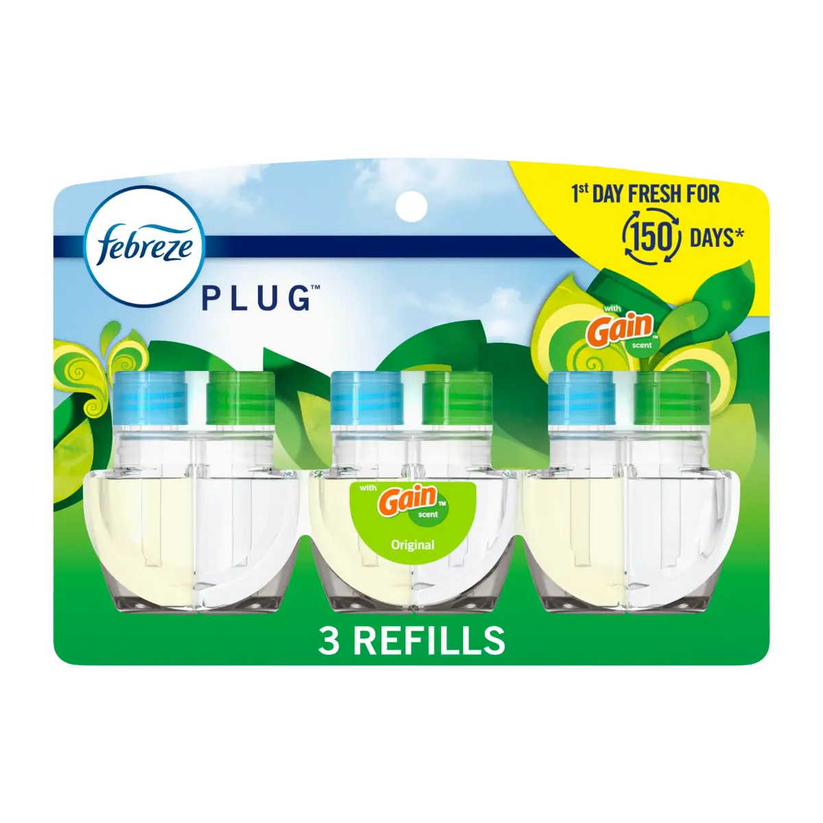 Febreze Fade Defy PLUG Air Freshener Refills, Gain Original Scent, 0.87oz (25.7ml) Each, 3 Count | Lasts 50 Days on Low - main product image