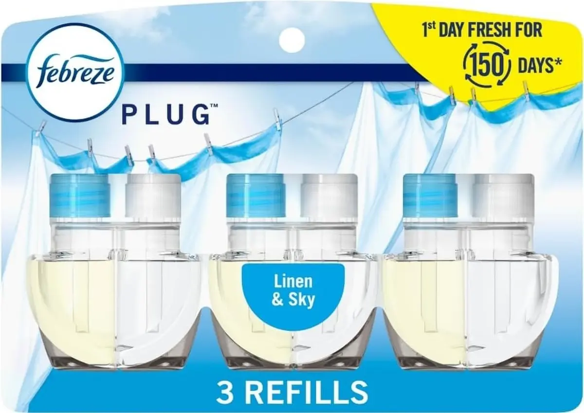 Febreze Fade Defy PLUG Air Freshener Refills, Linen & Sky Scent, 2.61 fl oz (77 ml) | Lasts 50 Days on Low - main product image