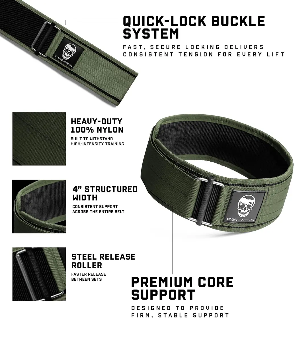 Gymreapers Quick Locking Weightlifting Belt Ranger Green X-Small | 4 Inch Nylon Metal Buckle Back Support - view 2