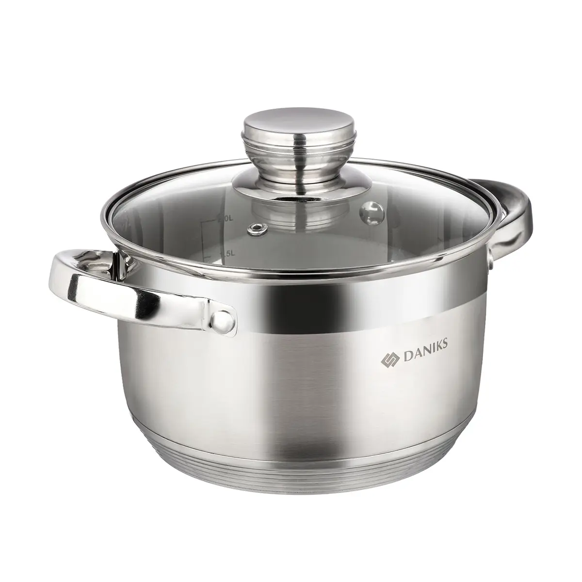 Daniks 3.2 Quart (3 L) Stainless Steel Stock Pot with Glass Lid | Induction Compatible, Built-In Scale - main product image