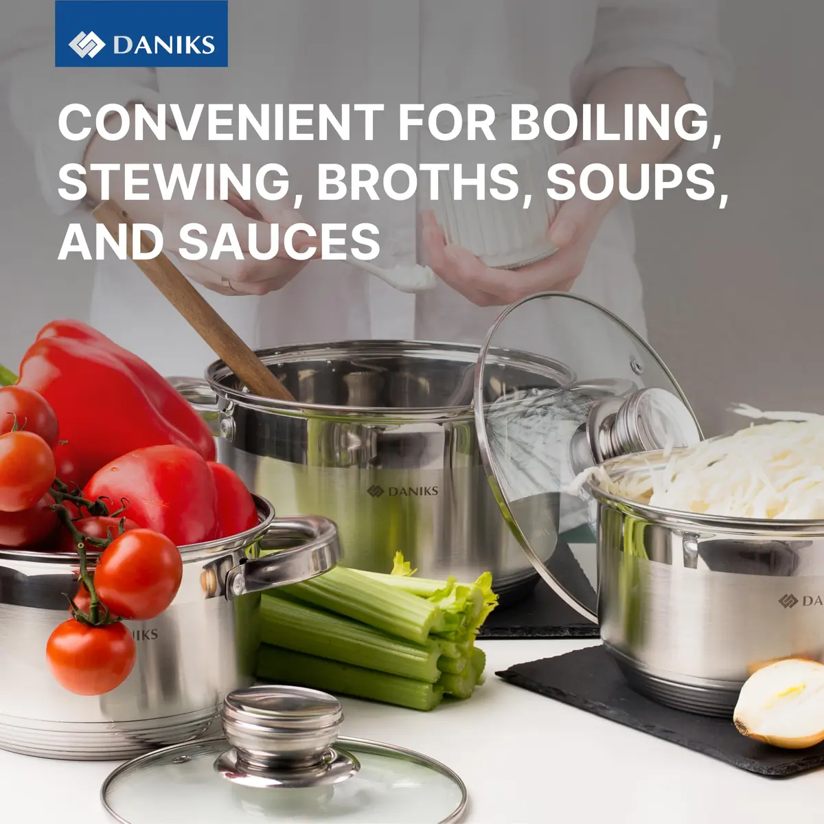 Daniks 3.2 Quart (3 L) Stainless Steel Stock Pot with Glass Lid | Induction Compatible, Built-In Scale - view 5