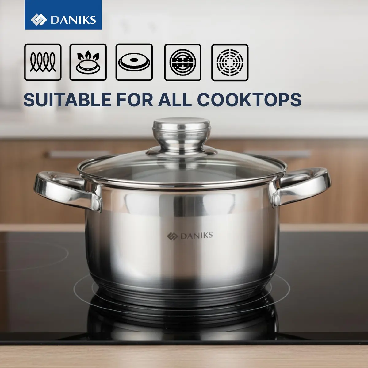 Daniks 3.2 Quart (3 L) Stainless Steel Stock Pot with Glass Lid | Induction Compatible, Built-In Scale - view 6
