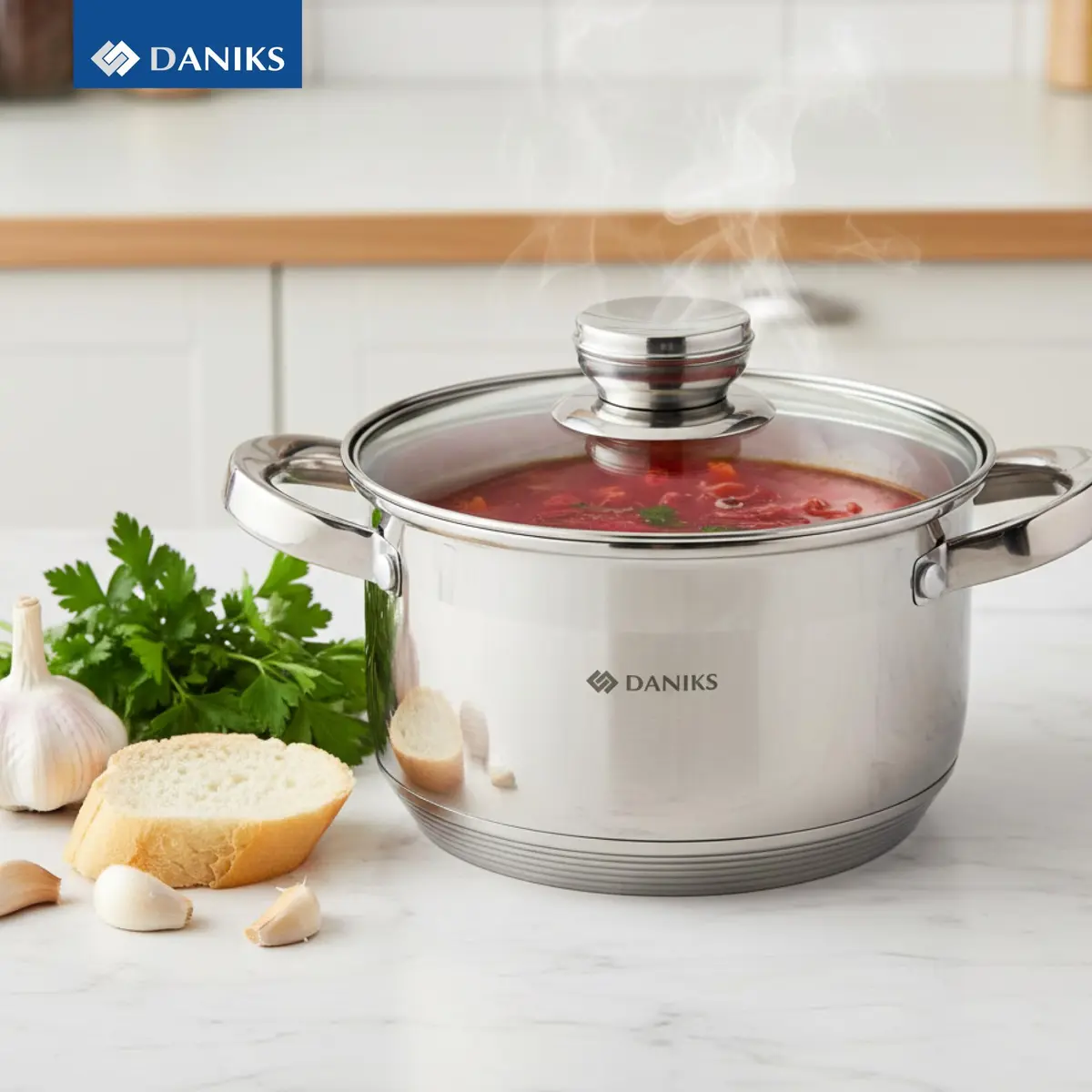 Daniks 3.2 Quart (3 L) Stainless Steel Stock Pot with Glass Lid | Induction Compatible, Built-In Scale - view 9