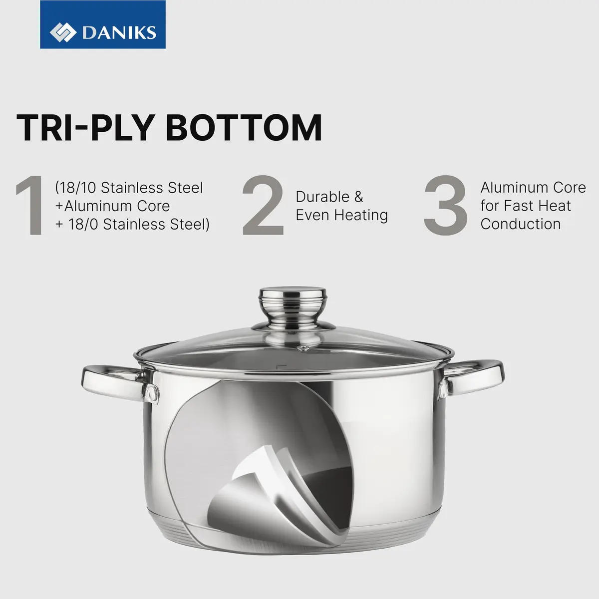 Daniks 3.2 Quart (3 L) Stainless Steel Stock Pot with Glass Lid | Induction Compatible, Built-In Scale - view 3