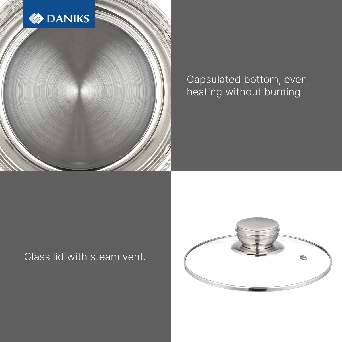 Daniks 3.2 Quart (3 L) Stainless Steel Stock Pot with Glass Lid | Induction Compatible, Built-In Scale - view 4