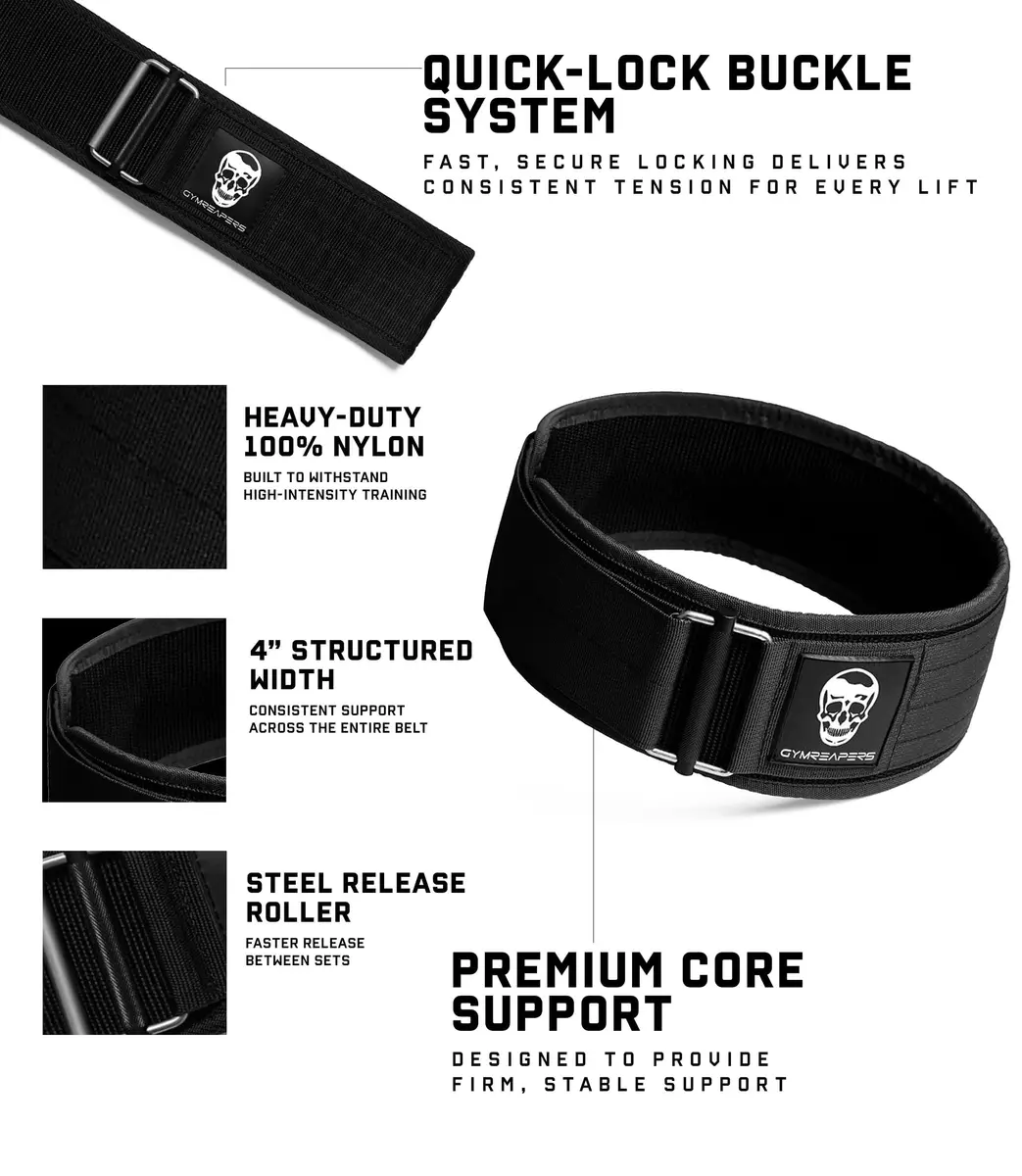 Gymreapers Quick Locking Weight Lifting Belt 4 Inch Black Medium | Back Support for Squats & Deadlifts - view 2