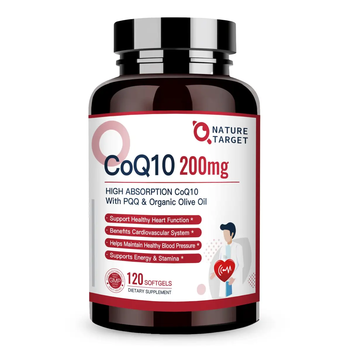 NATURE TARGET CoQ10 200mg Softgels with PQQ, 120 Servings | High Absorption Antioxidant for Heart & Immunity - main product image