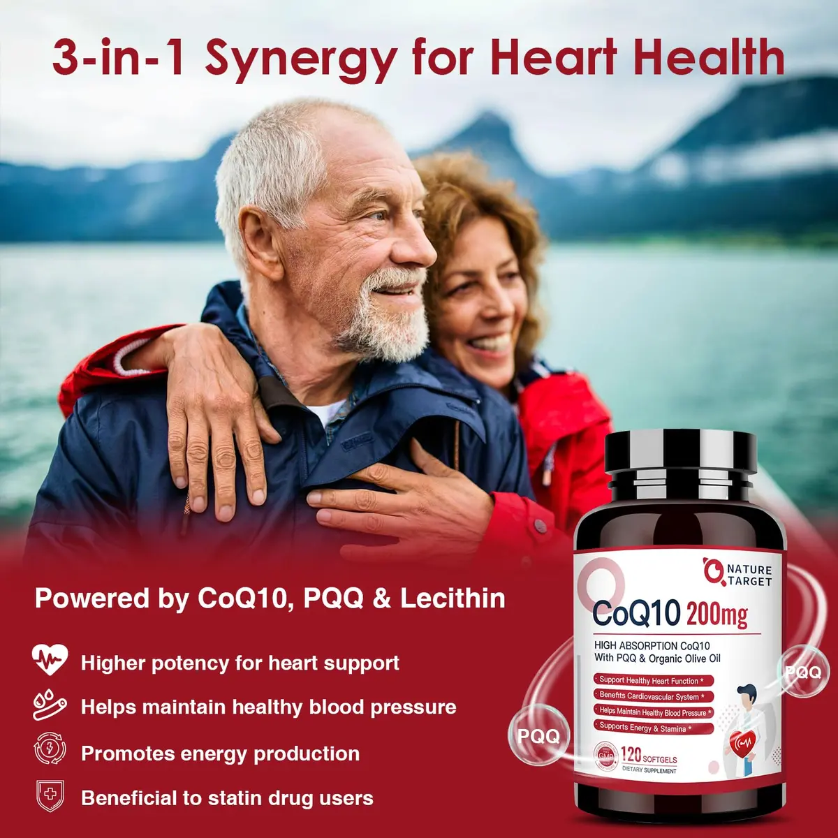 NATURE TARGET CoQ10 200mg Softgels with PQQ, 120 Servings | High Absorption Antioxidant for Heart & Immunity - view 3