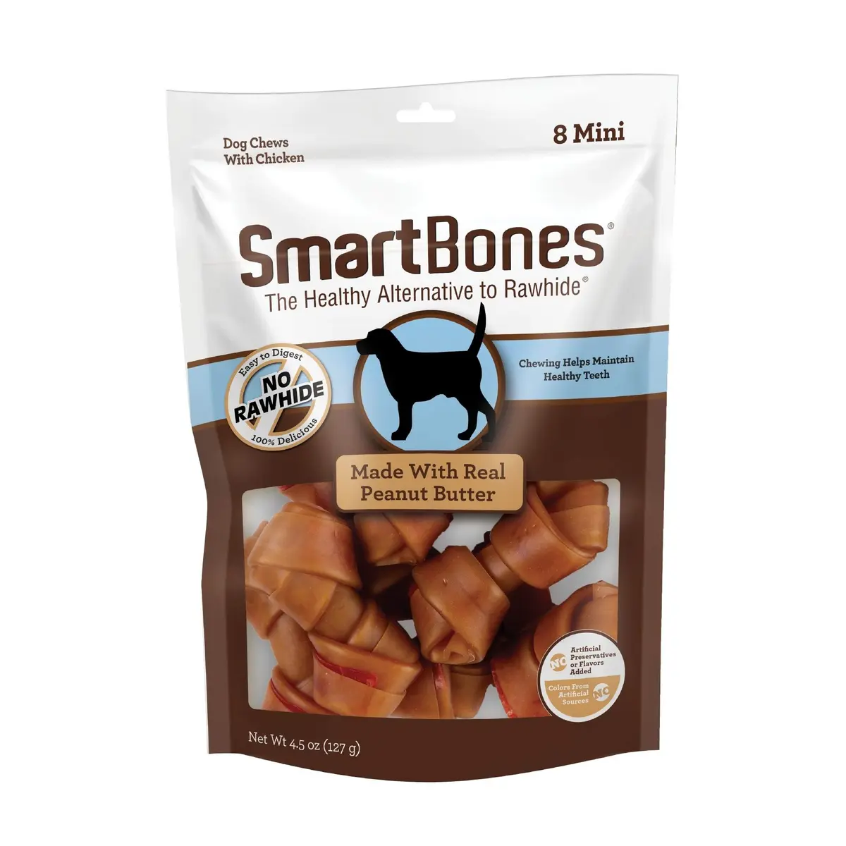 SmartBones Mini Bones Rawhide-Free Dog Treats 8 Count | Peanut Butter Flavor, Easy to Digest, Healthy Alternative - main product image