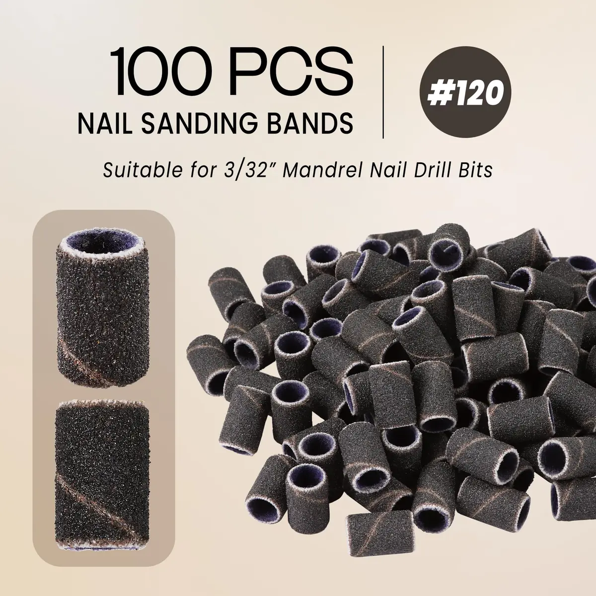PANA 100 Pieces Nail Sanding Bands 120 Grit (0.3 in. / 7.6 mm) | Professional Coarse Grit for Acrylic Nails - view 2