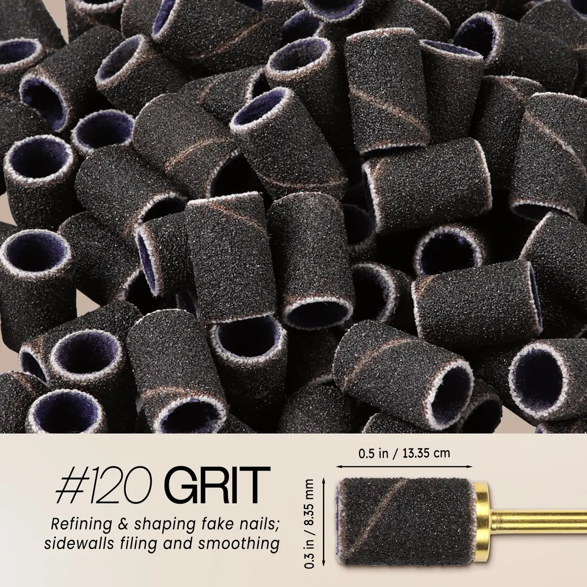 PANA 100 Pieces Nail Sanding Bands 120 Grit (0.3 in. / 7.6 mm) | Professional Coarse Grit for Acrylic Nails - view 3