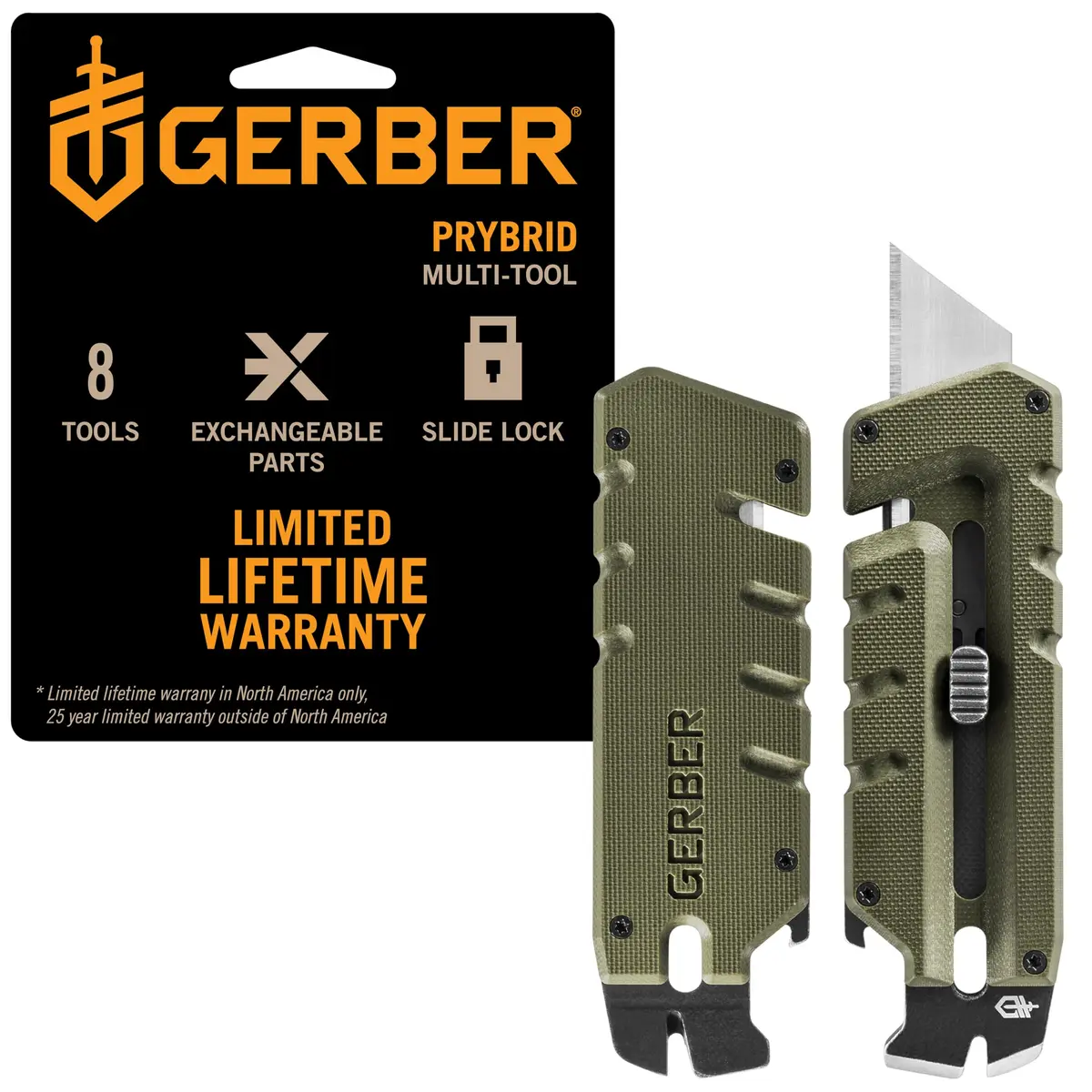 Gerber Prybrid Utility Knife Multitool 8-in-1 Box Cutter, Green G10, 10.8 cm (4.25 in) Folded - main product image