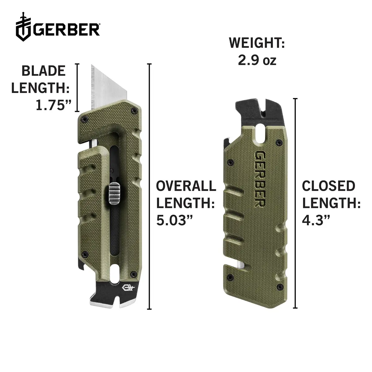 Gerber Prybrid Utility Knife Multitool 8-in-1 Box Cutter, Green G10, 10.8 cm (4.25 in) Folded - view 2