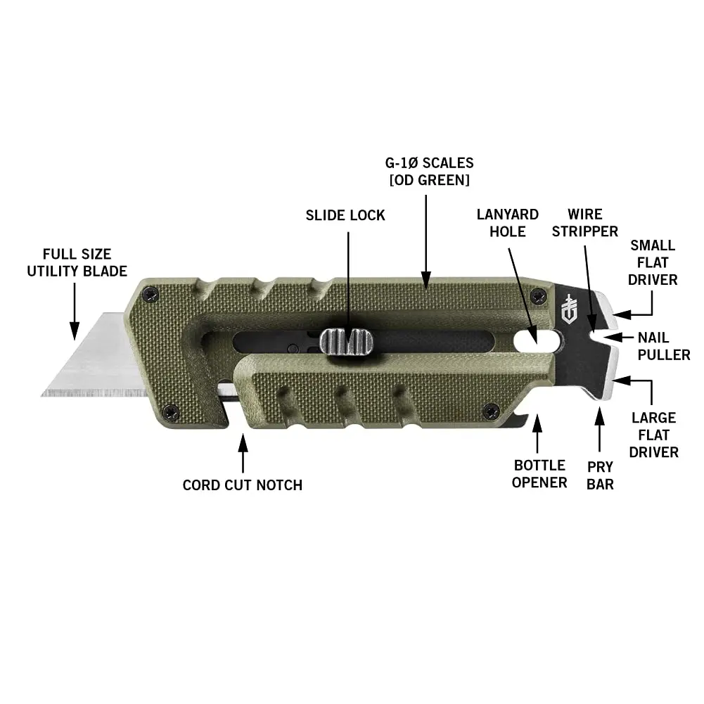 Gerber Prybrid Utility Knife Multitool 8-in-1 Box Cutter, Green G10, 10.8 cm (4.25 in) Folded - view 3