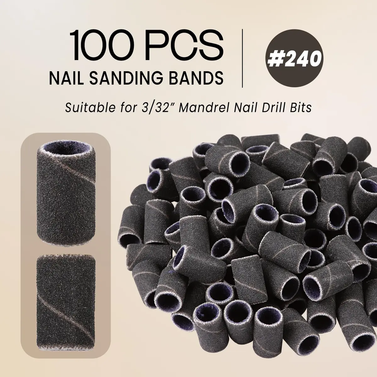 PANA 100 Pieces Nail Sanding Bands 240 Grit Black | Professional Manicure & Pedicure Tools - view 2