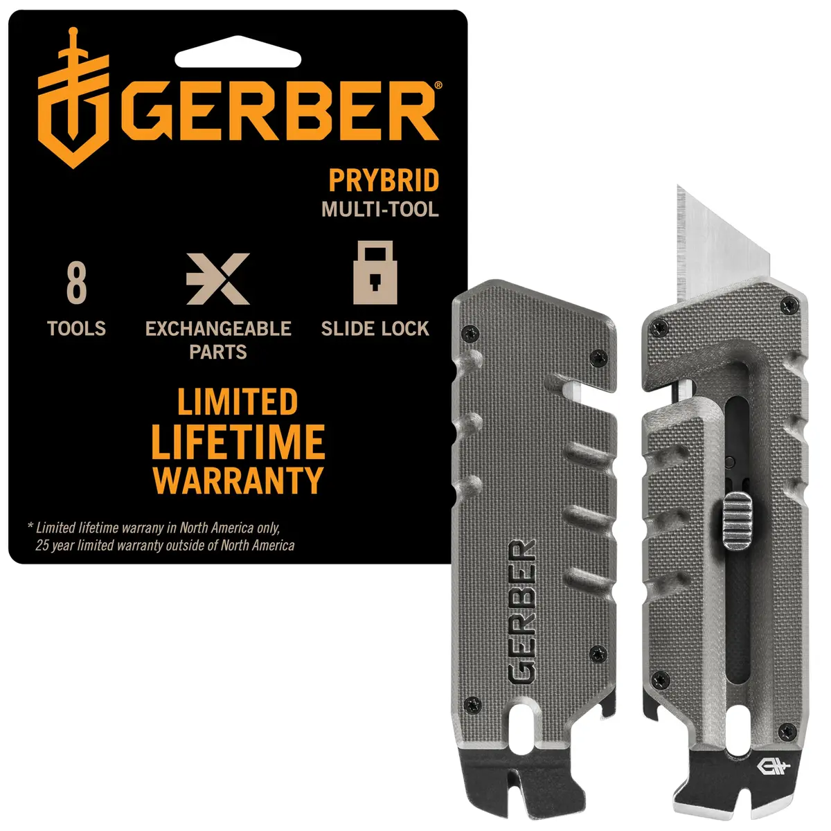 Gerber Prybrid Pocket Knife Multitool 8-in-1 Box Cutter, Bottle Opener, Grey (4.25 x 1.3 x 0.4 inches) - main product image